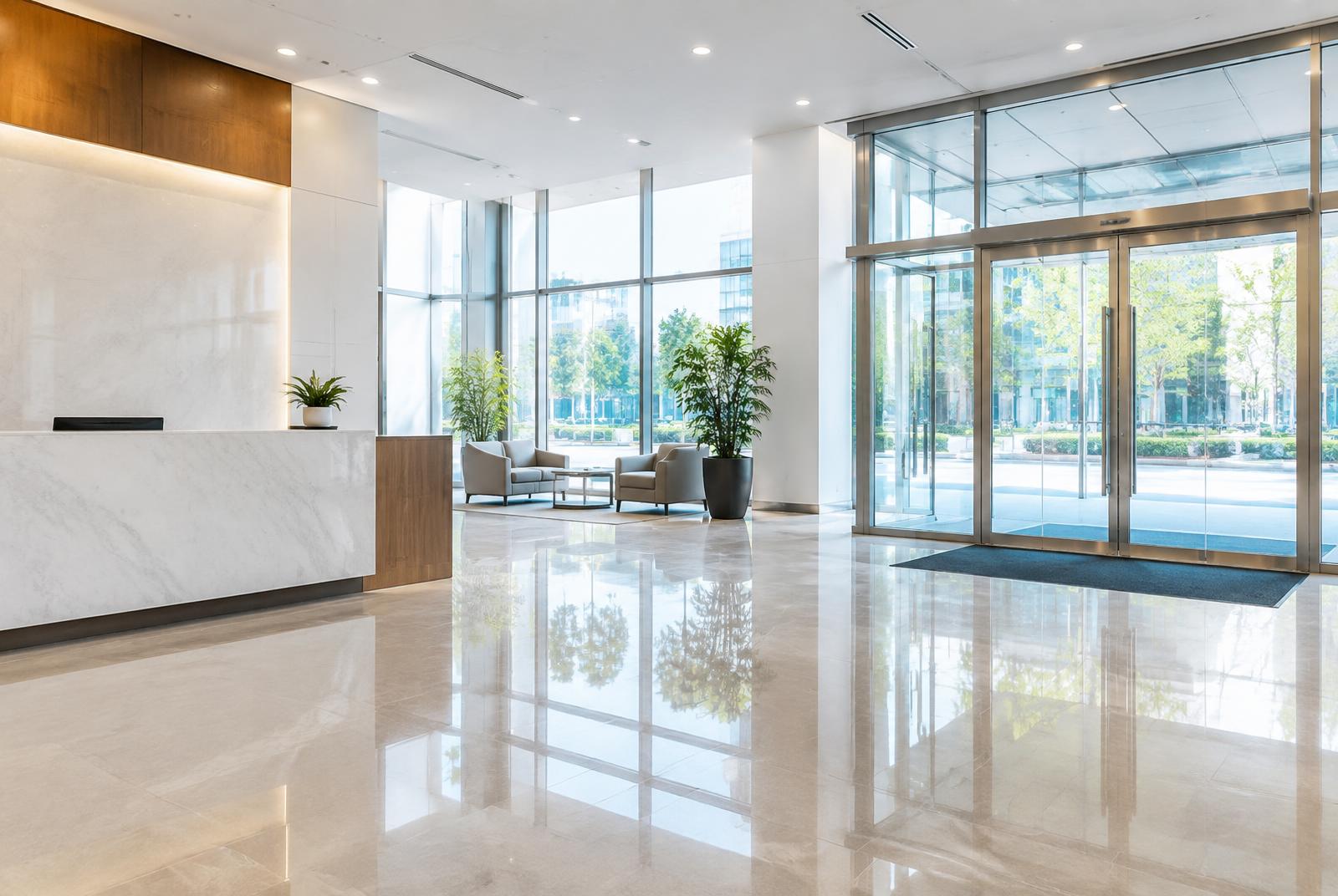 Clean, bright commercial building lobby in Auckland
